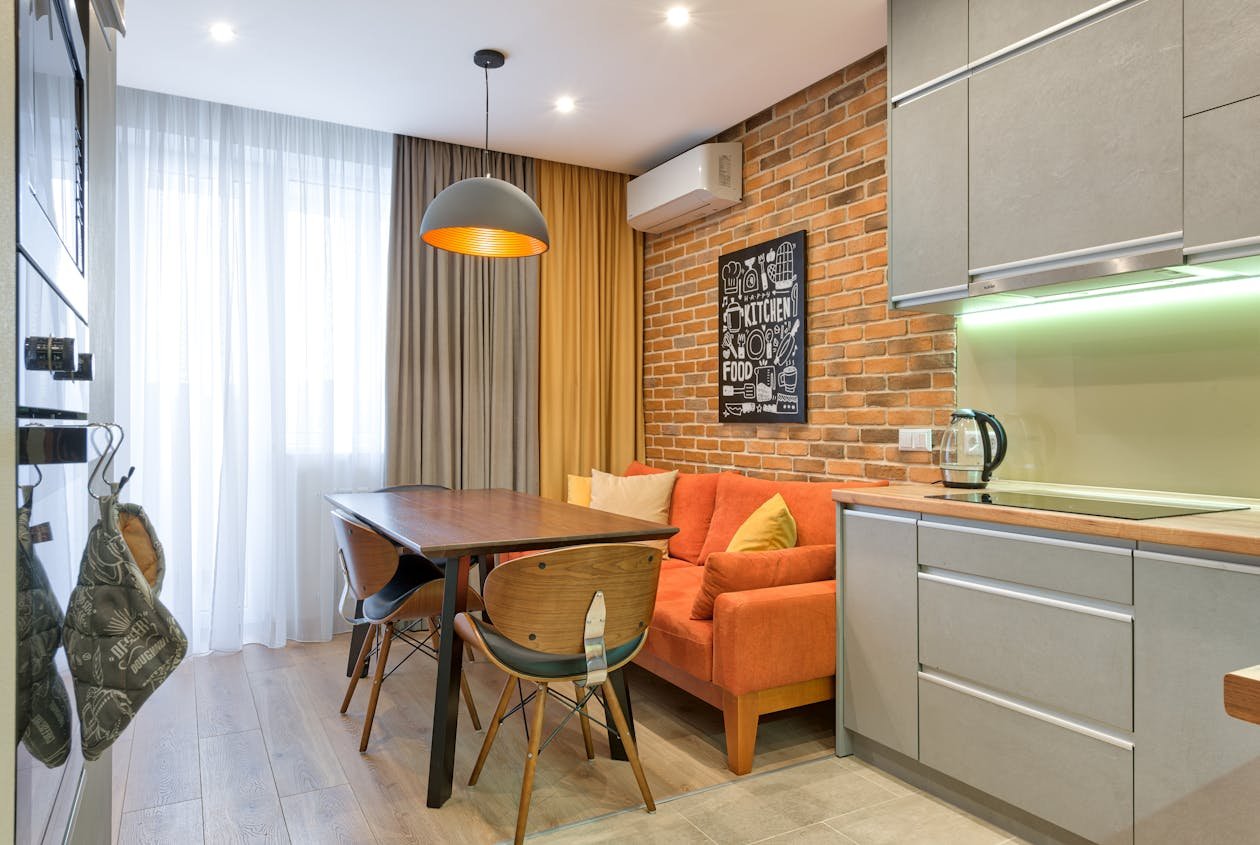 Bright open studio apartment with combined living and sleeping area