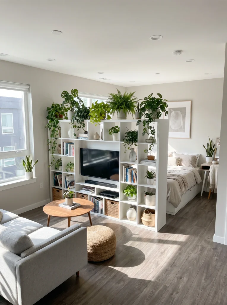 Studio Apartment Open Shelf Divider Ideas