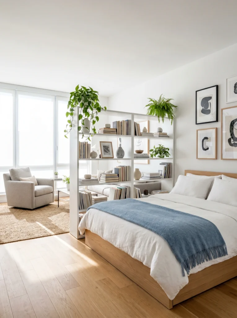  Studio Apartment Layout Ideas Using Bookshelf Room Dividers
