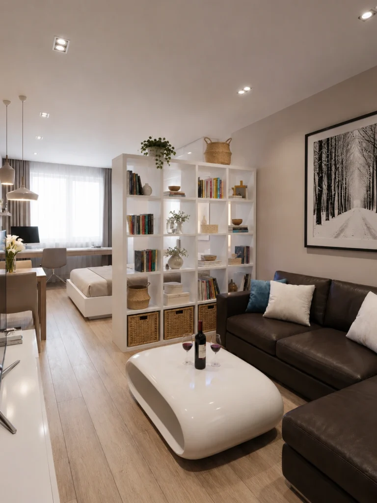 Studio Apartment Open Shelf Divider Ideas