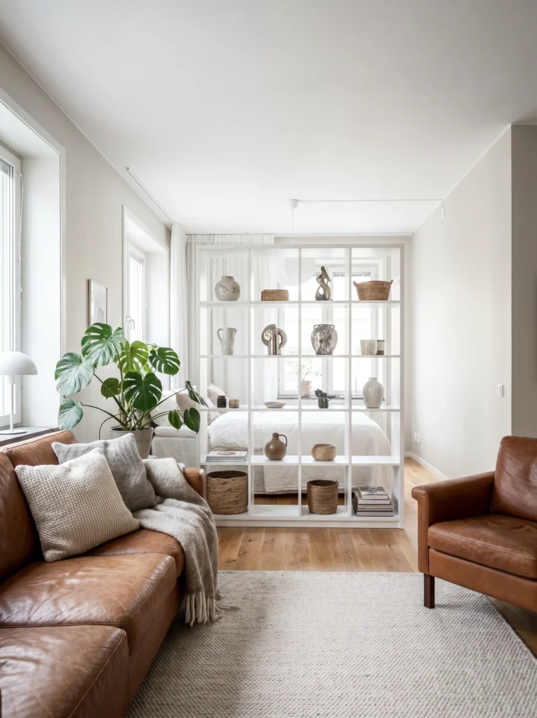 Studio Apartment Open Shelf Divider Ideas