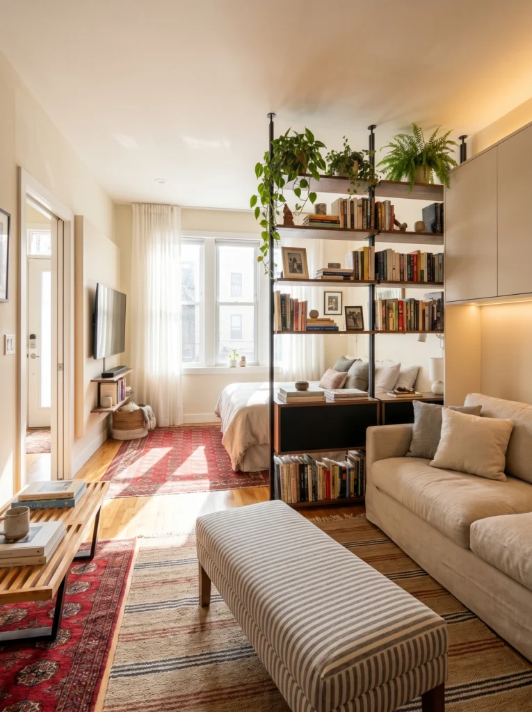 Studio Apartment Open Shelf Divider Ideas