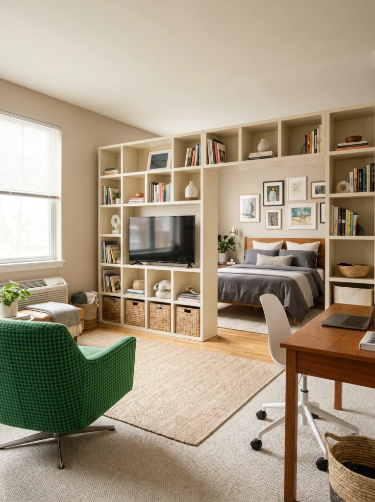  Studio Apartment Layout Ideas Using Bookshelf Room Dividers