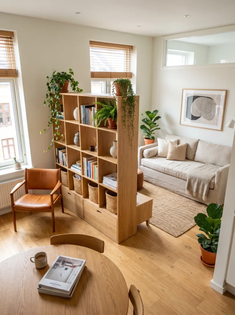 Studio Apartment Open Shelf Divider Ideas