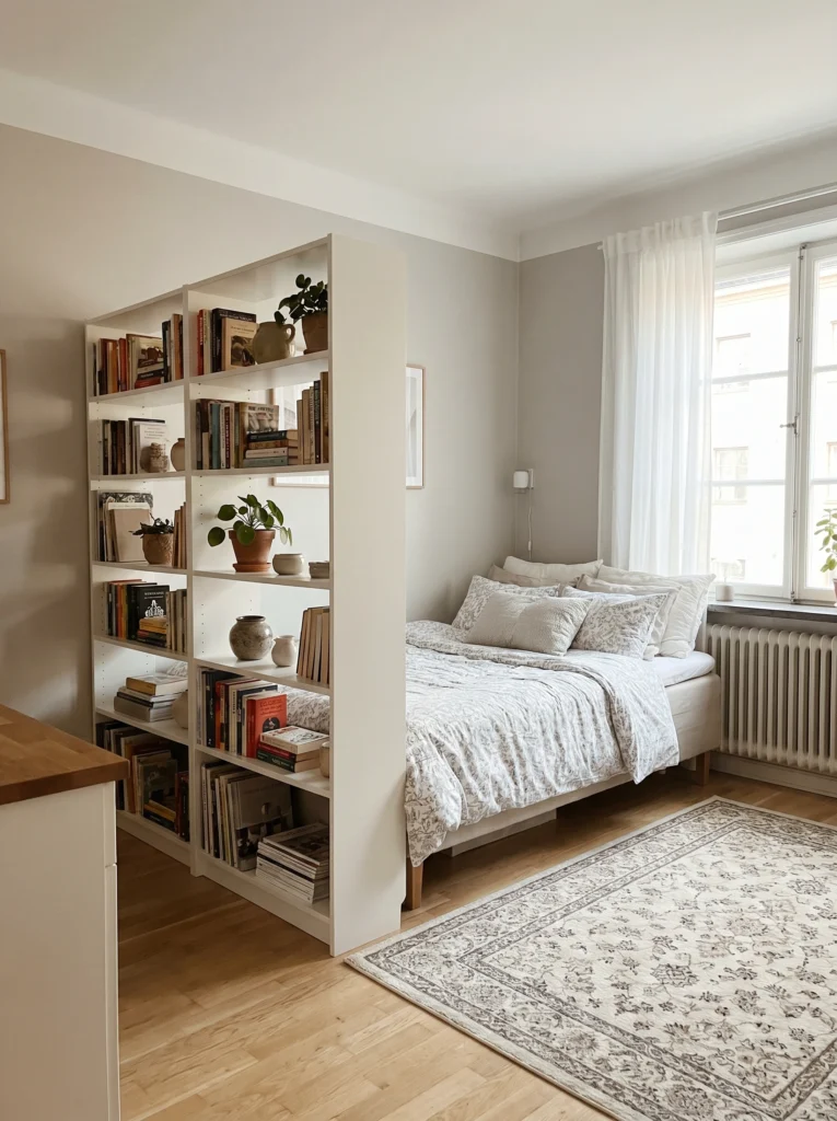  Studio Apartment Layout Ideas Using Bookshelf Room Dividers