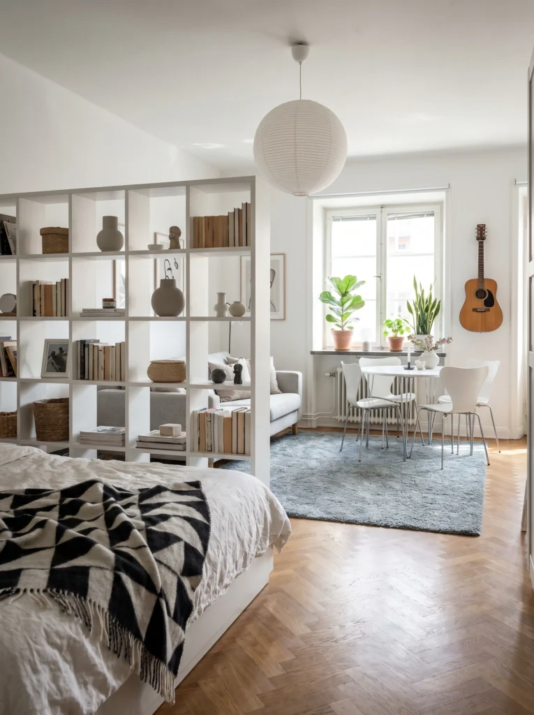 Studio Apartment Open Shelf Divider Ideas