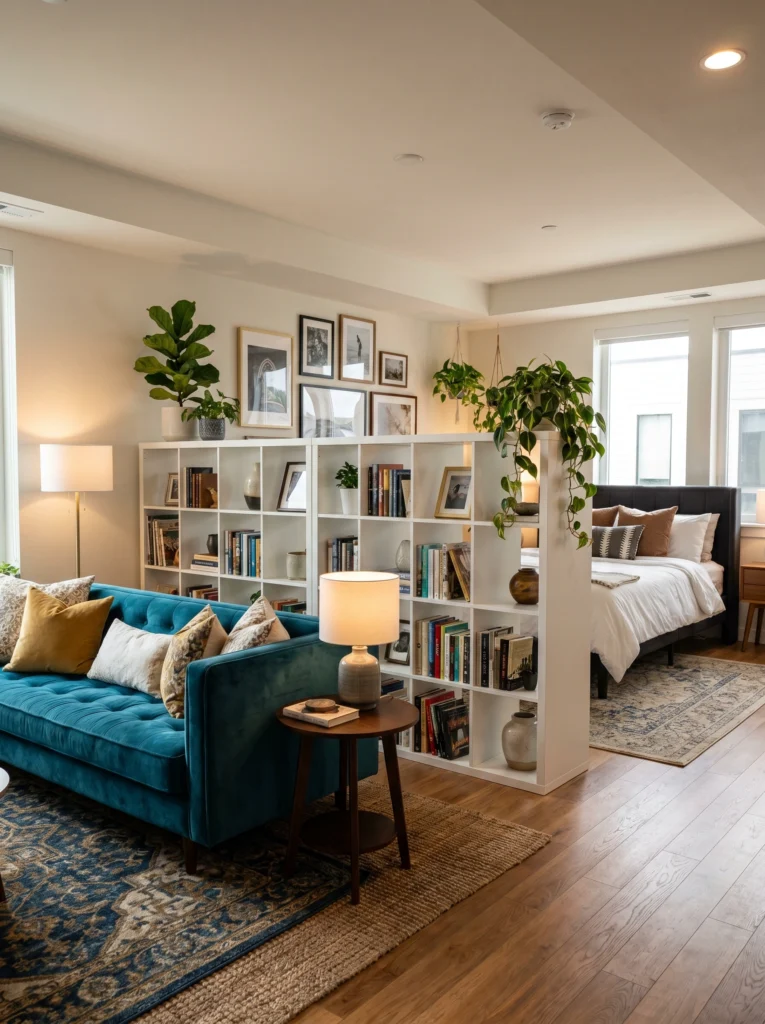  Studio Apartment Layout Ideas Using Bookshelf Room Dividers