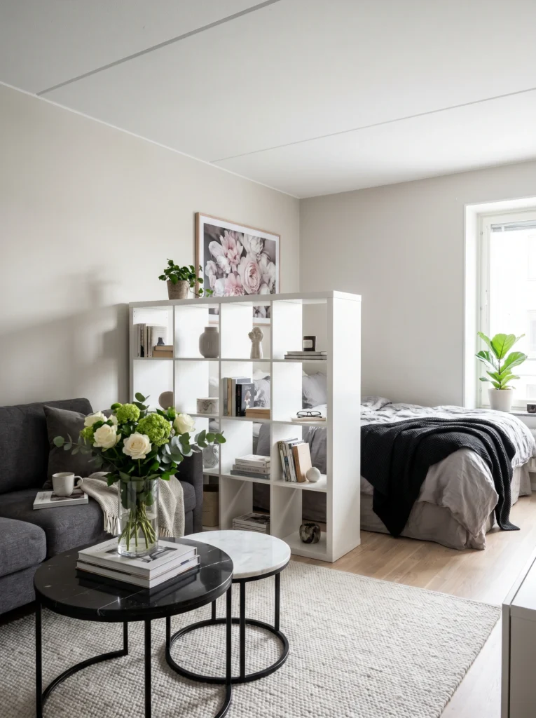 Studio Apartment Open Shelf Divider Ideas