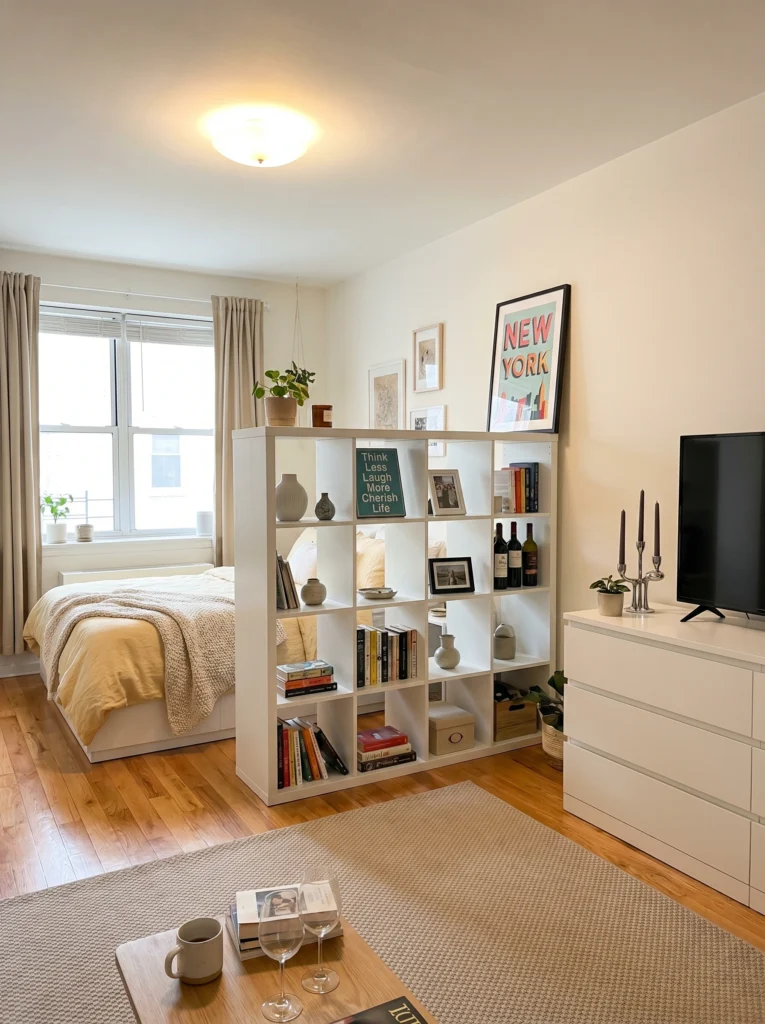 Studio Apartment Open Shelf Divider Ideas