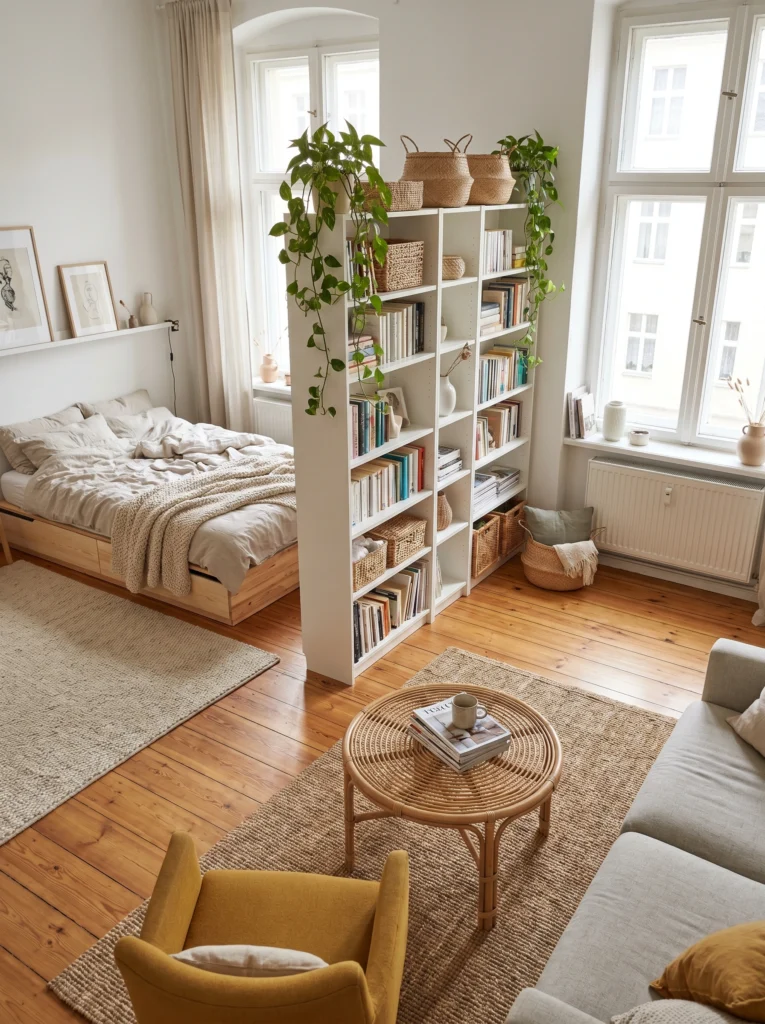  Studio Apartment Layout Ideas Using Bookshelf Room Dividers