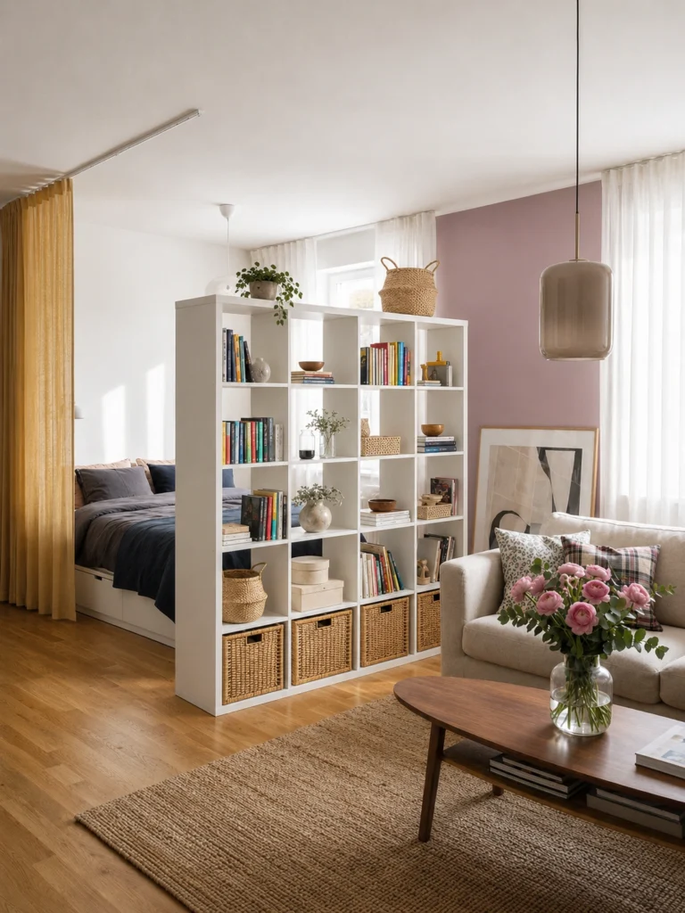 Studio Apartment Open Shelf Divider Ideas