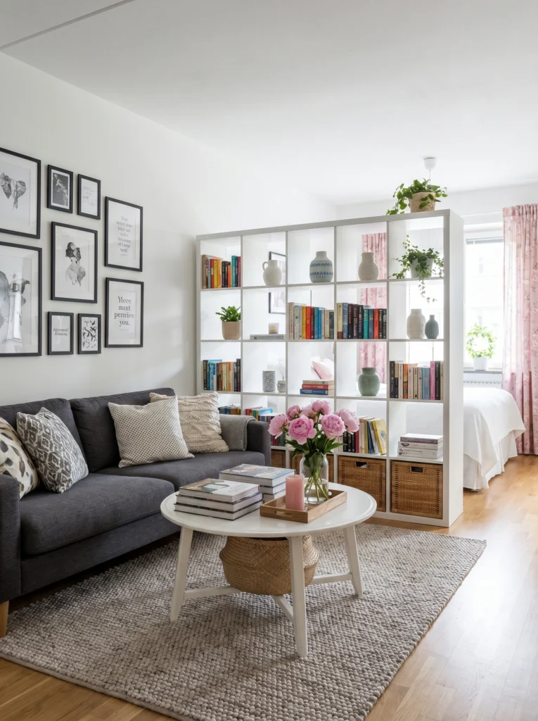 Studio Apartment Open Shelf Divider Ideas