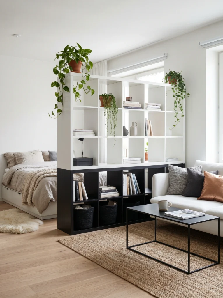 Studio Apartment Open Shelf Divider Ideas