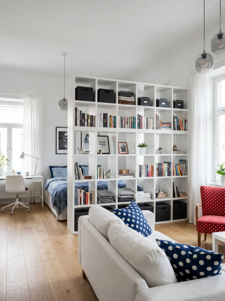 Studio Apartment Open Shelf Divider Ideas