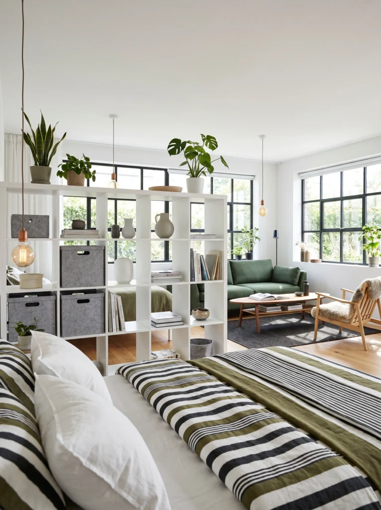 Studio Apartment Open Shelf Divider Ideas