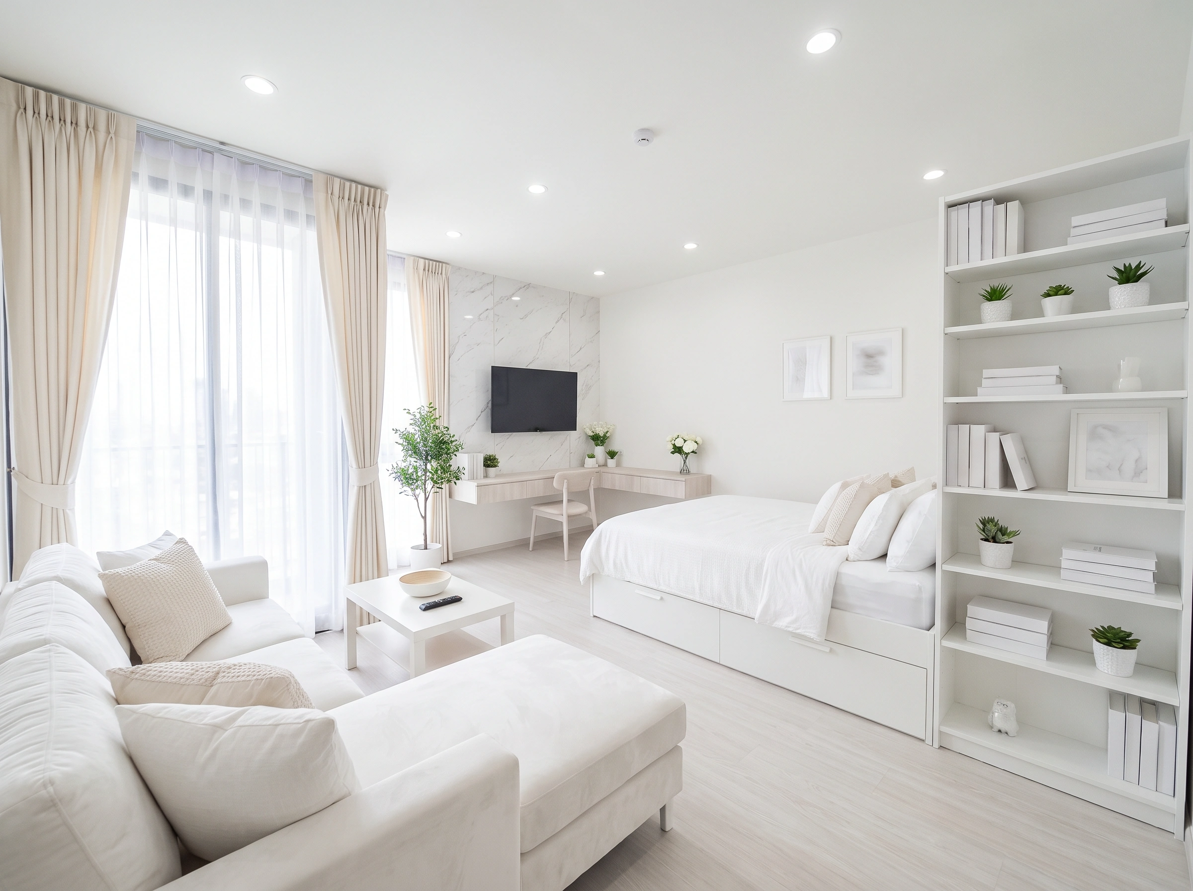 13 All White Studio Apartment Ideas for a Clean, Calm Look