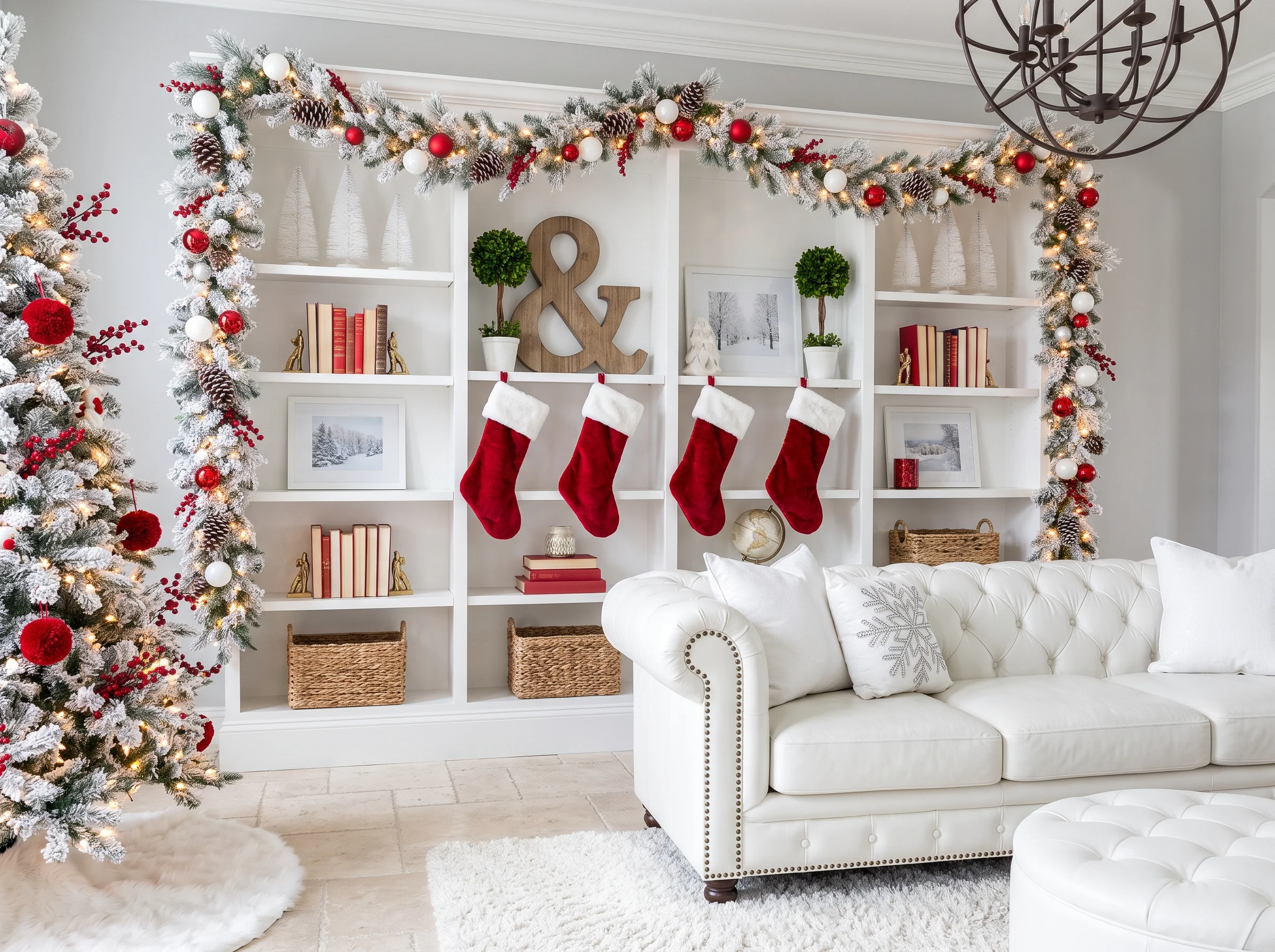 Christmas Living Room Shelf and Bookcase Decor