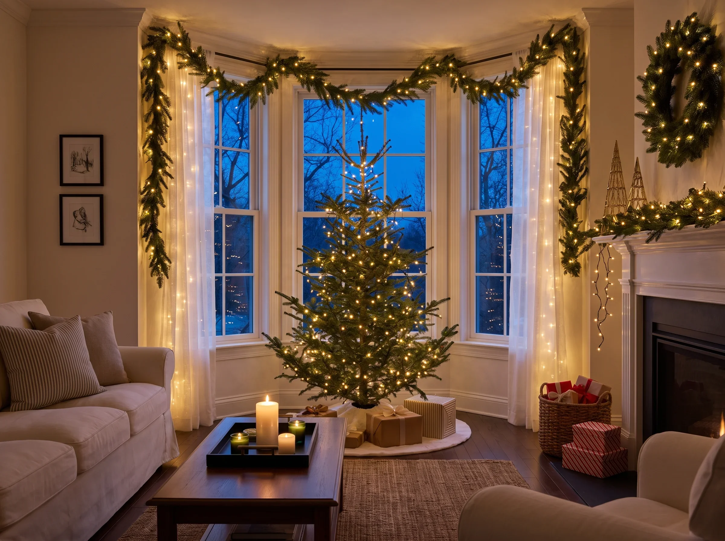 Christmas Living Room Window Decor